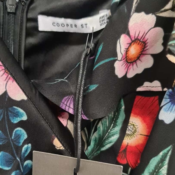 COOPER ST Gardenia Vintage Drape Black Floral Midi Dress NWT - Picture 7 of 11